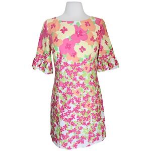 Lilly Pulitzer Fiesta‎ Stretch Sheath Dress sz 4 Keyhole Flora Vacation Cruise